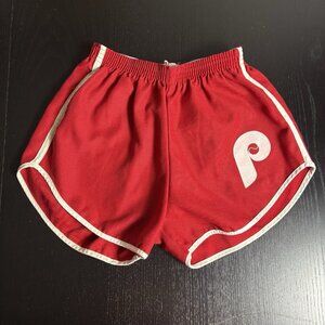 Vintage 70s Boys/Kids Size L PHILADELPHIA PHILLIES Red Athletic Gym Shorts 1970s
